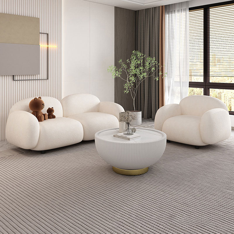 Modern Rolled Arm Sofa White Velvet Sofa for Living Room, Apartment