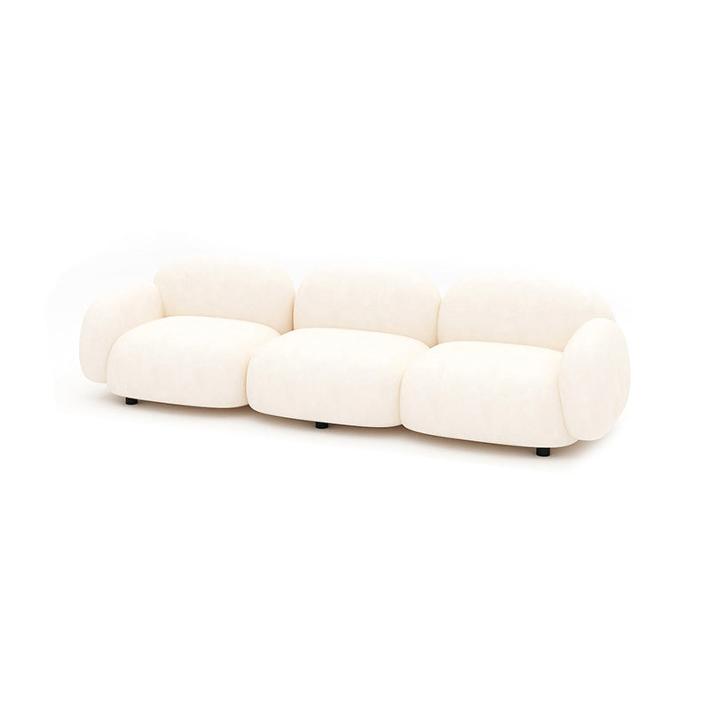Modern Rolled Arm Sofa White Velvet Sofa for Living Room, Apartment