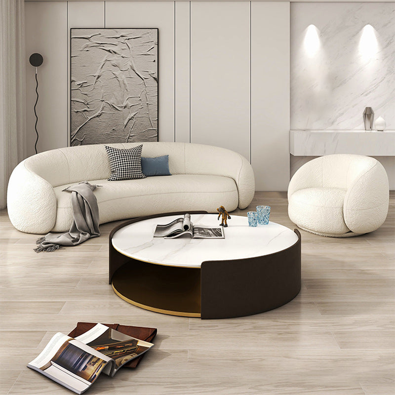 Contemporary Curved Wool Sofa Sloped Armed Sofa in White of 27.56" H Clearhalo 'furn' 'furn_sofas' 'Furniture' 'Living Room Furniture' 'Sofa' 'sofas' 5792876