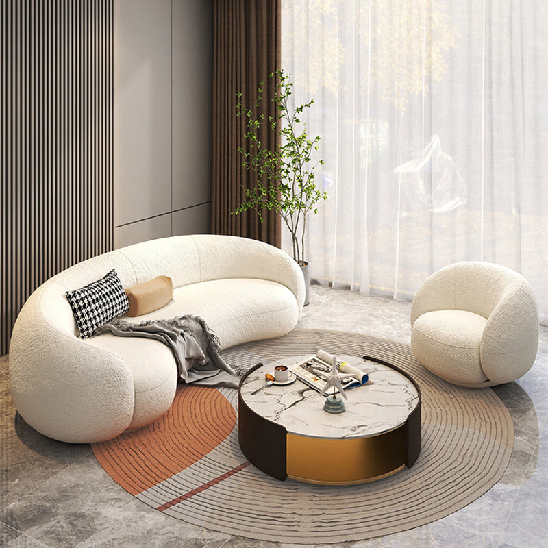 Contemporary Curved Wool Sofa Sloped Armed Sofa in White of 27.56" H Clearhalo 'furn' 'furn_sofas' 'Furniture' 'Living Room Furniture' 'Sofa' 'sofas' 5792877