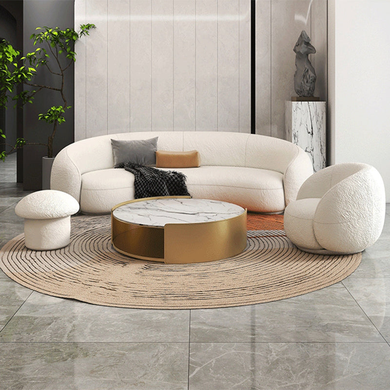 Contemporary Curved Wool Sofa Sloped Armed Sofa in White of 27.56" H Clearhalo 'furn' 'furn_sofas' 'Furniture' 'Living Room Furniture' 'Sofa' 'sofas' 5792885