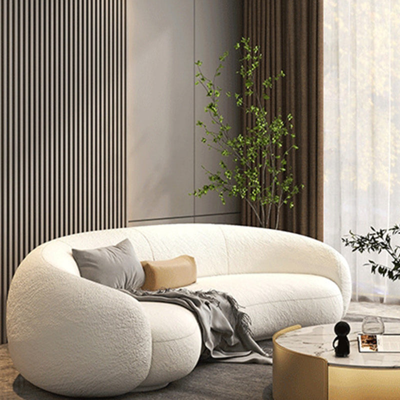 Contemporary Curved Wool Sofa Sloped Armed Sofa in White of 27.56" H Clearhalo 'furn' 'furn_sofas' 'Furniture' 'Living Room Furniture' 'Sofa' 'sofas' 5792886