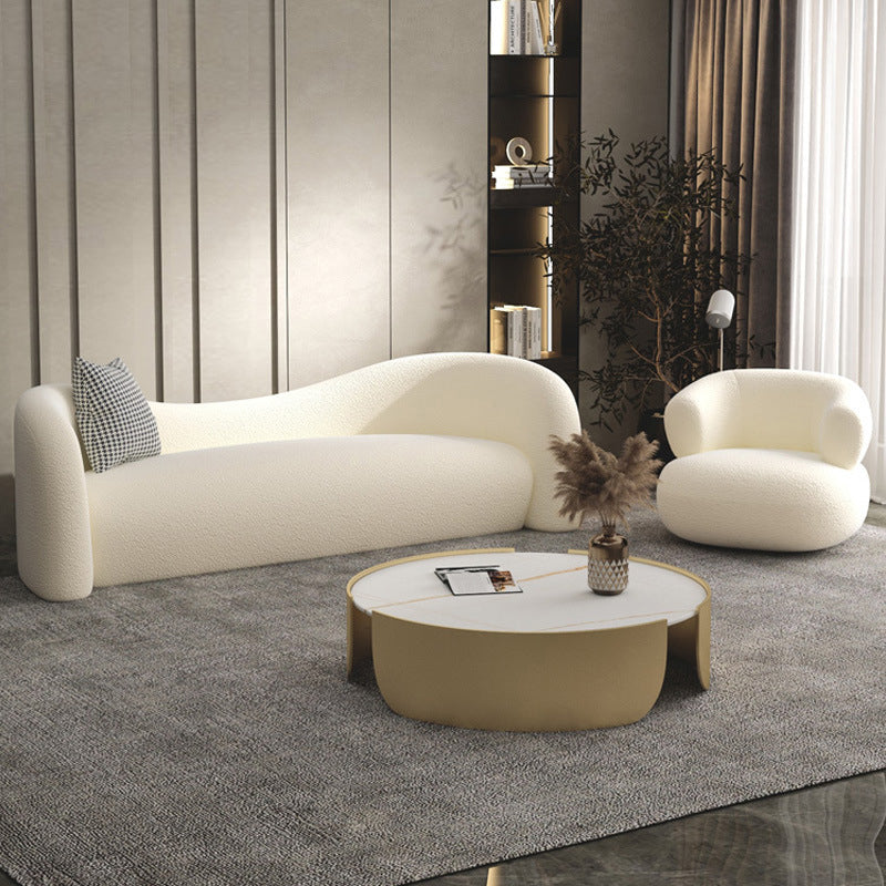 Curved Wool Sofa White Contemporary Sloped Armed Sofa - 33.46" D Clearhalo 'furn' 'furn_sofas' 'Furniture' 'Living Room Furniture' 'Sofa' 'sofas' 5792905