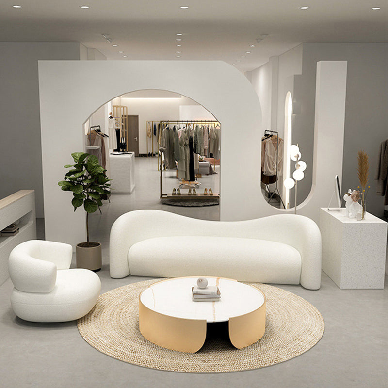 Curved Wool Sofa White Contemporary Sloped Armed Sofa - 33.46" D Clearhalo 'furn' 'furn_sofas' 'Furniture' 'Living Room Furniture' 'Sofa' 'sofas' 5792915