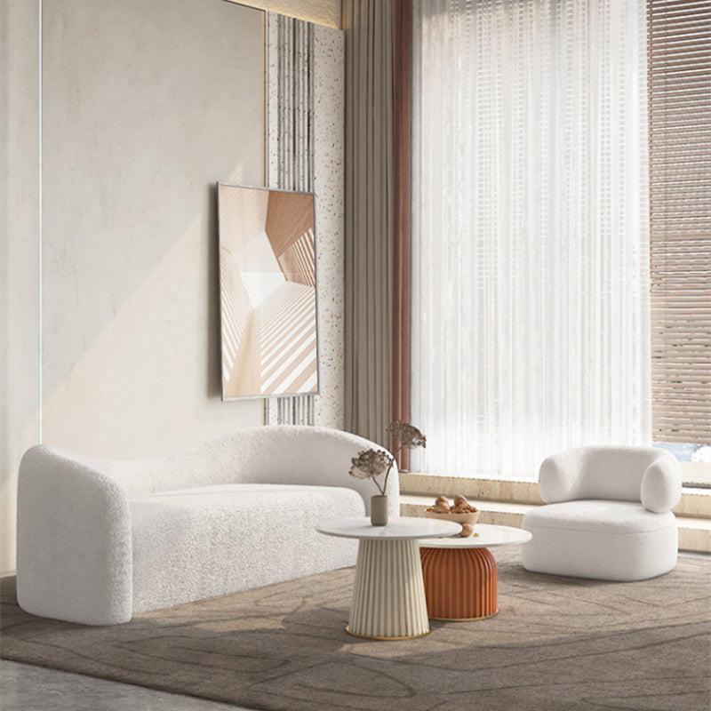 Curved Wool Sofa White Contemporary Sloped Armed Sofa - 33.46" D Clearhalo 'furn' 'furn_sofas' 'Furniture' 'Living Room Furniture' 'Sofa' 'sofas' 5792917