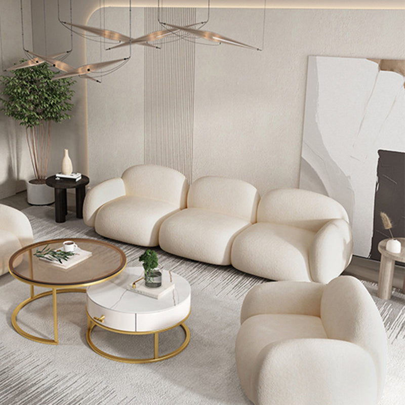 Square Arm Wool Sofa Modern Style 1/2/3-Seater Sofa in White