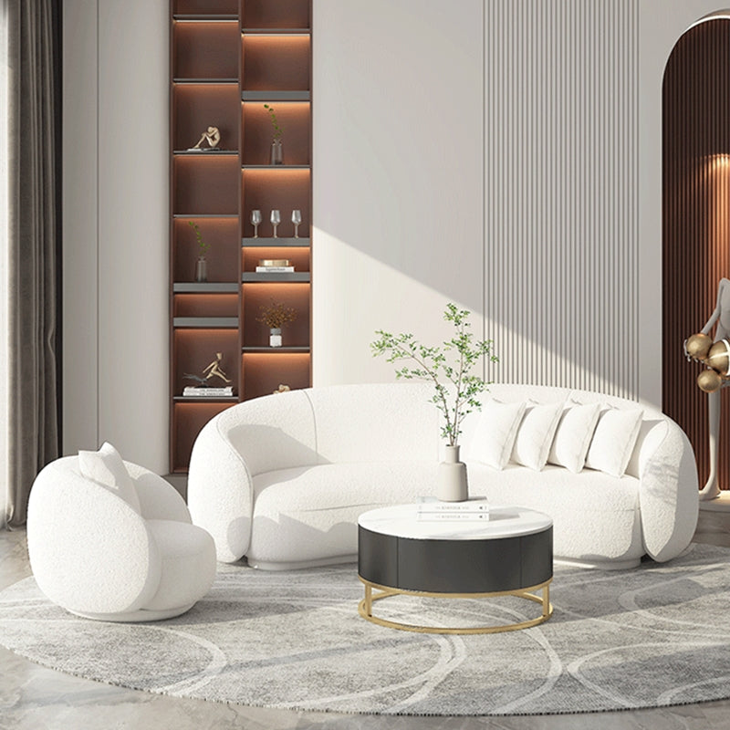 Contemporary Sloped Arm Sofa 25.6" H Curved Back Wool Sofa in White