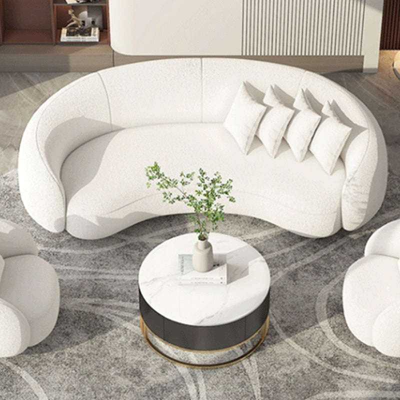 Contemporary Sloped Arm Sofa 25.6" H Curved Back Wool Sofa in White