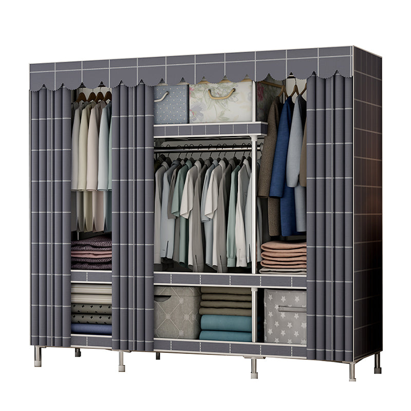 Modern Style Bedroom Wardrobe Metal Wardrobe Closet with Shelves 59.1"L x 17.7"W x 67.7"H Grey Clearhalo 'Armoires & Wardrobes' 'armoires_wardrobes' 'Bedroom Furniture' 'furn' 'furn_armoires_wardrobes' 'Furniture' 5793376