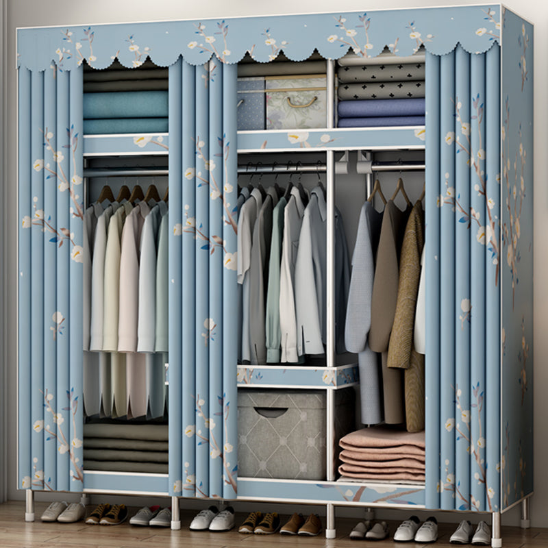 Modern Style Bedroom Wardrobe Metal Wardrobe Closet with Shelves 50.4"L x 17.7"W x 67.7"H Blue Clearhalo 'Armoires & Wardrobes' 'armoires_wardrobes' 'Bedroom Furniture' 'furn' 'furn_armoires_wardrobes' 'Furniture' 5793378
