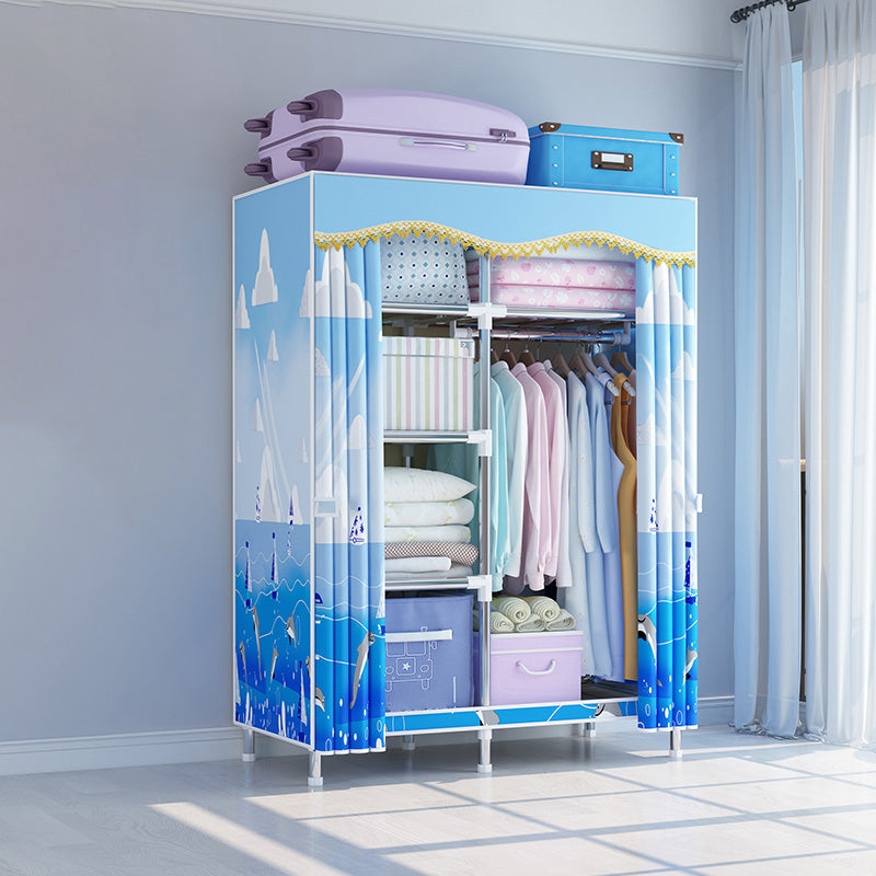 Modern Style Metal Wardrobe Bedroom Wardrobe Closet with Legs 41"L x 18"W x 67"H Blue Clearhalo 'Armoires & Wardrobes' 'armoires_wardrobes' 'Bedroom Furniture' 'furn' 'furn_armoires_wardrobes' 'Furniture' 5793411
