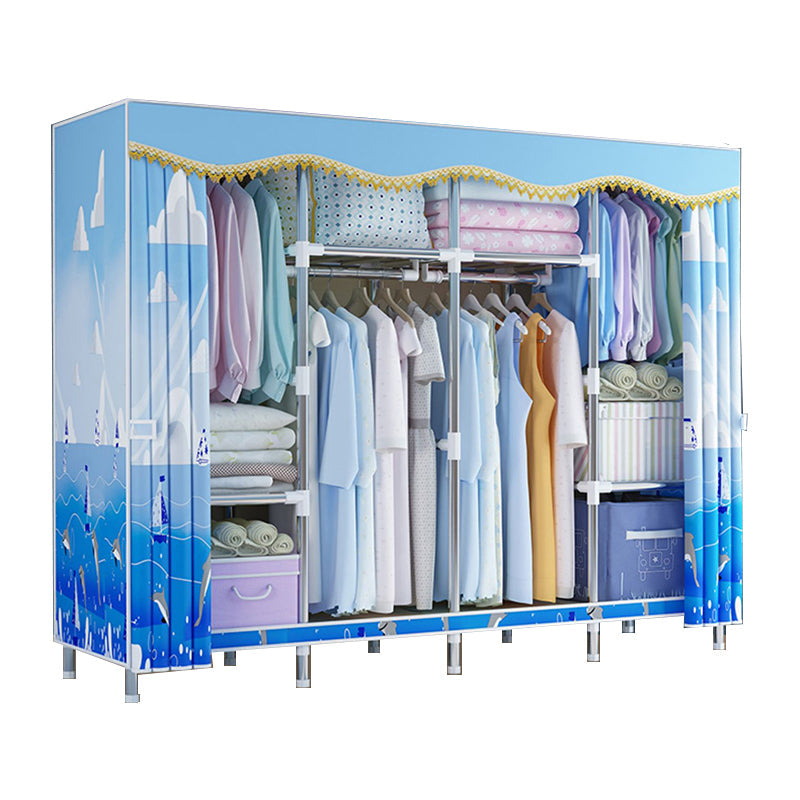 Modern Style Metal Wardrobe Bedroom Wardrobe Closet with Legs 65"L x 18"W x 67"H Blue Clearhalo 'Armoires & Wardrobes' 'armoires_wardrobes' 'Bedroom Furniture' 'furn' 'furn_armoires_wardrobes' 'Furniture' 5793412
