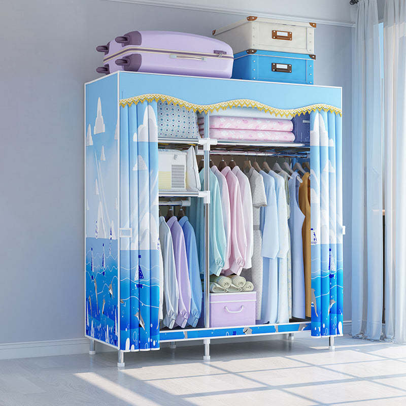 Modern Style Metal Wardrobe Bedroom Wardrobe Closet with Legs 48"L x 18"W x 67"H Blue Clearhalo 'Armoires & Wardrobes' 'armoires_wardrobes' 'Bedroom Furniture' 'furn' 'furn_armoires_wardrobes' 'Furniture' 5793416