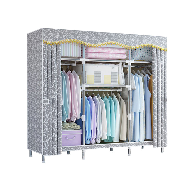 Modern Style Metal Wardrobe Bedroom Wardrobe Closet with Legs 56"L x 18"W x 67"H Grey Clearhalo 'Armoires & Wardrobes' 'armoires_wardrobes' 'Bedroom Furniture' 'furn' 'furn_armoires_wardrobes' 'Furniture' 5793438