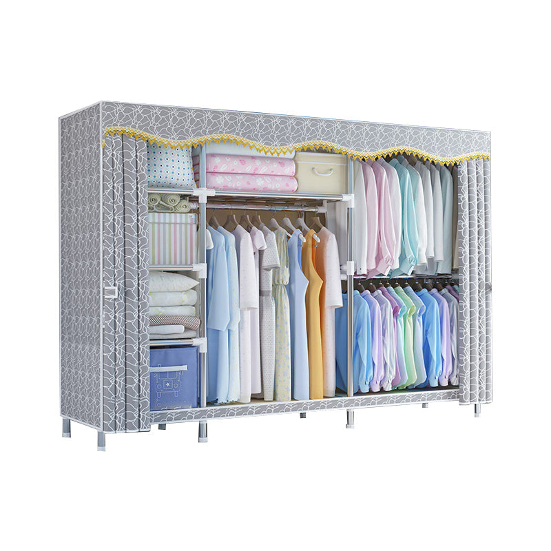 Modern Style Metal Wardrobe Bedroom Wardrobe Closet with Legs 79"L x 18"W x 67"H Grey Clearhalo 'Armoires & Wardrobes' 'armoires_wardrobes' 'Bedroom Furniture' 'furn' 'furn_armoires_wardrobes' 'Furniture' 5793440