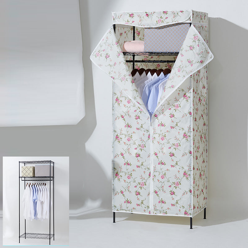 Modern Style Wardrobe Metal 2-Teir Adjustable Shelves Wardrobe Closet 28"L x 18"W x 67"H Pink Clearhalo 'Armoires & Wardrobes' 'armoires_wardrobes' 'Bedroom Furniture' 'furn' 'furn_armoires_wardrobes' 'Furniture' 5793559