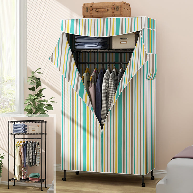 Modern Style Wardrobe Metal 2-Teir Adjustable Shelves Wardrobe Closet 35"L x 18"W x 67"H Multi-Color Clearhalo 'Armoires & Wardrobes' 'armoires_wardrobes' 'Bedroom Furniture' 'furn' 'furn_armoires_wardrobes' 'Furniture' 5793574