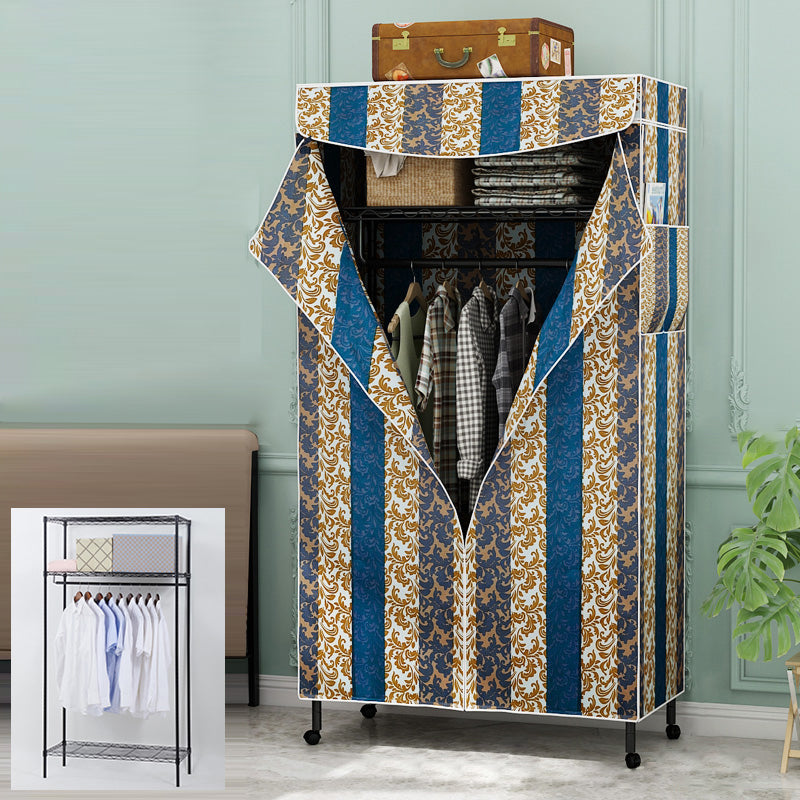 Modern Style Wardrobe Metal 2-Teir Adjustable Shelves Wardrobe Closet 35"L x 18"W x 67"H Yellow Blue Clearhalo 'Armoires & Wardrobes' 'armoires_wardrobes' 'Bedroom Furniture' 'furn' 'furn_armoires_wardrobes' 'Furniture' 5793579