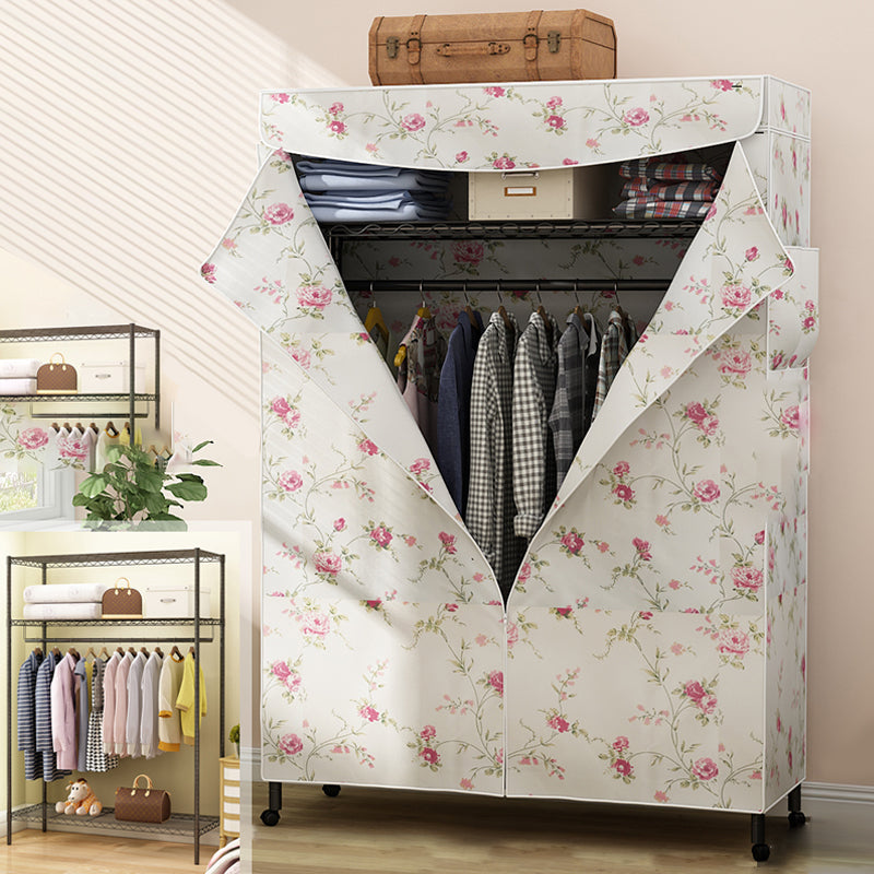 Modern Style Wardrobe Metal 2-Teir Adjustable Shelves Wardrobe Closet 47"L x 18"W x 69"H Pink Clearhalo 'Armoires & Wardrobes' 'armoires_wardrobes' 'Bedroom Furniture' 'furn' 'furn_armoires_wardrobes' 'Furniture' 5793583