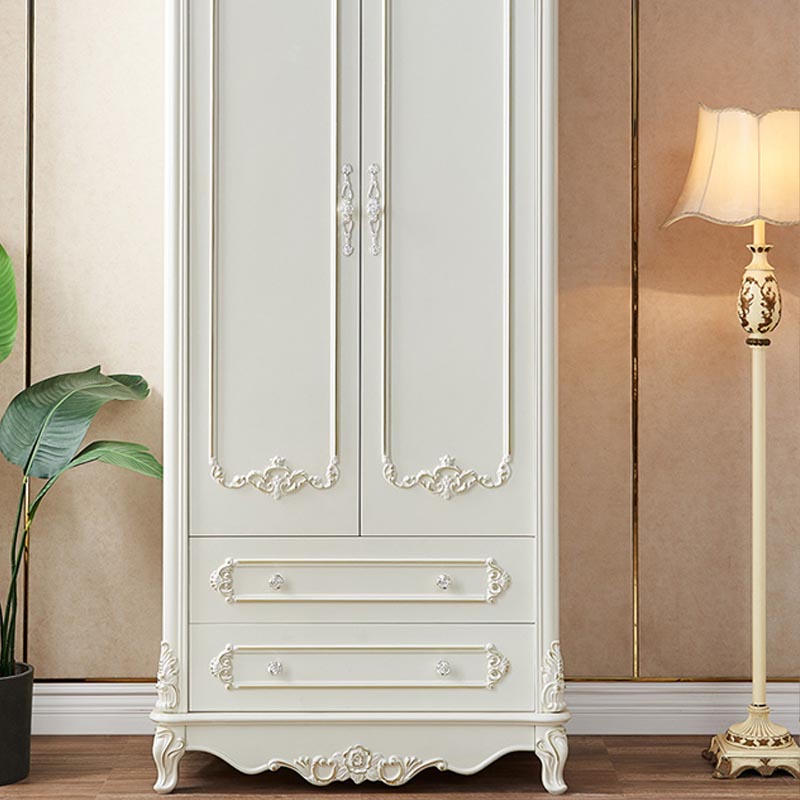 French Country Wardrobe White Colour Solid Wood Wardrobe Closet with Drawers