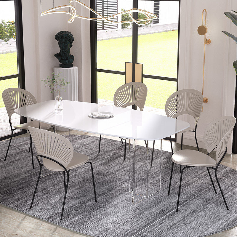 Contemporary Dining Set 1/2/4/5/6/7 Pcs Rectangle Dining Table with Windsor Chairs 6 Pieces: Table, 5 Chairs Clearhalo 'Dining Room Sets' 'Dining Tables & Seating' 'dining_room_set' 'furn' 'furn_dining_room_set' 'Furniture' 'Kitchen & Dining Furniture' 5796156