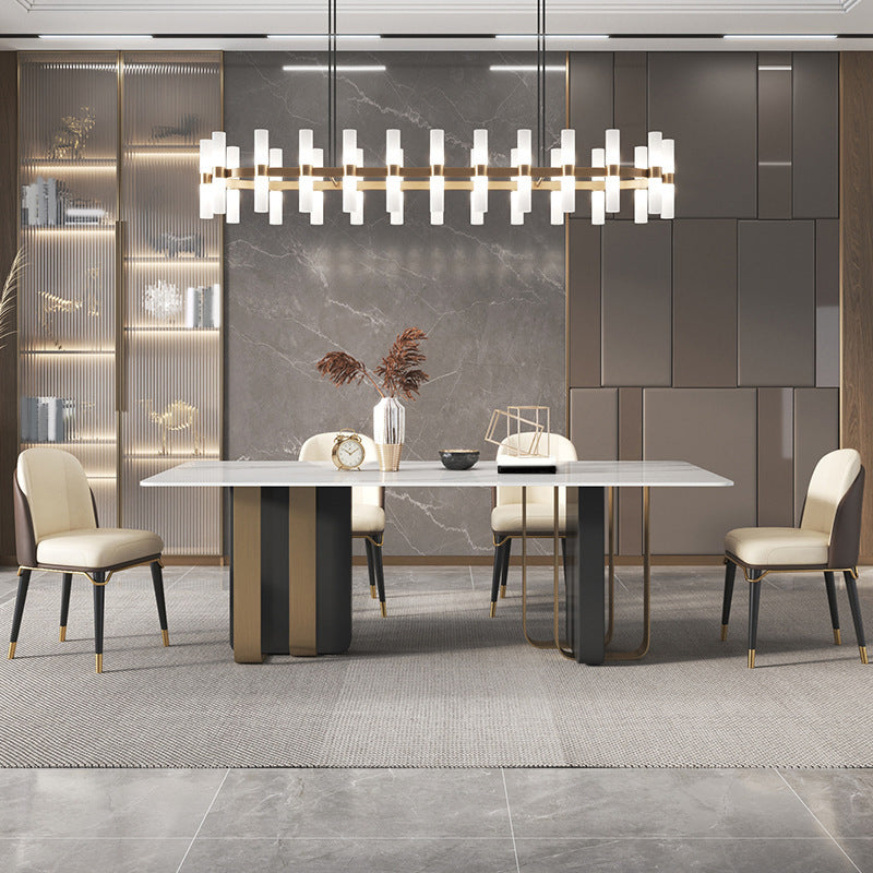Glam Style Sintered Stone Dining Set Rectangle 1/4/5/6 Pieces Dining Set Clearhalo 'Dining Room Sets' 'Dining Tables & Seating' 'dining_room_set' 'furn' 'furn_dining_room_set' 'Furniture' 'Kitchen & Dining Furniture' 5796177