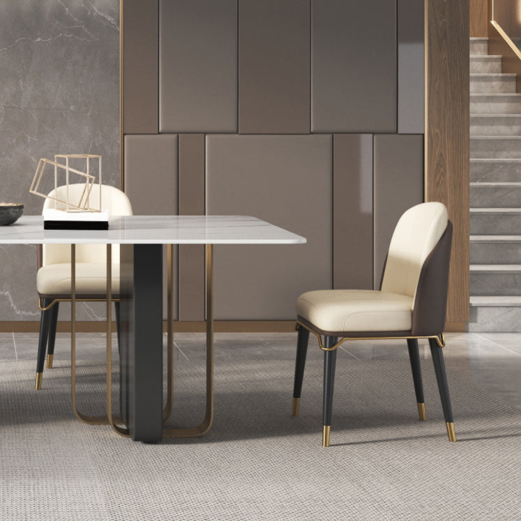 Glam Style Sintered Stone Dining Set Rectangle 1/4/5/6 Pieces Dining Set Clearhalo 'Dining Room Sets' 'Dining Tables & Seating' 'dining_room_set' 'furn' 'furn_dining_room_set' 'Furniture' 'Kitchen & Dining Furniture' 5796181