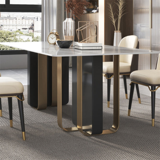 Glam Style Sintered Stone Dining Set Rectangle 1/4/5/6 Pieces Dining Set Clearhalo 'Dining Room Sets' 'Dining Tables & Seating' 'dining_room_set' 'furn' 'furn_dining_room_set' 'Furniture' 'Kitchen & Dining Furniture' 5796183