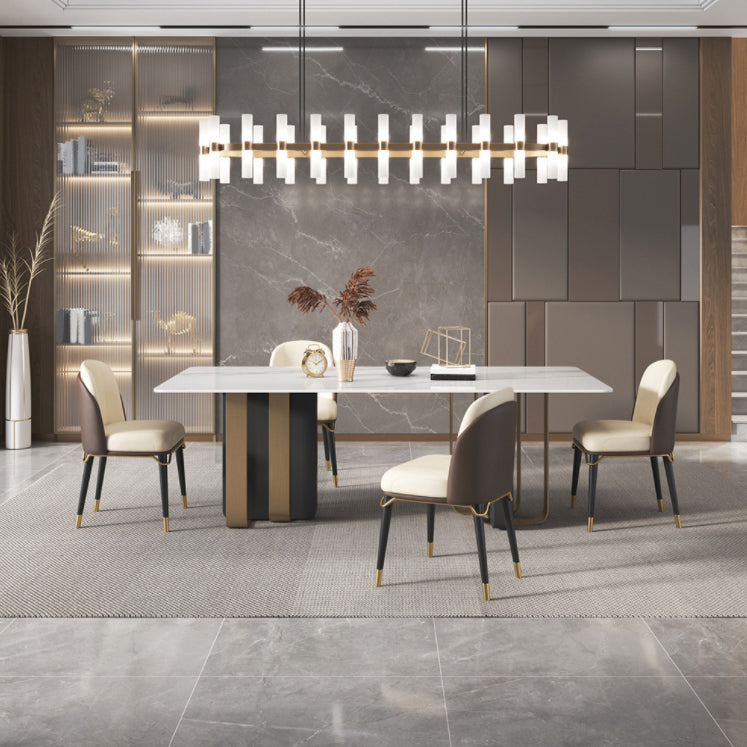 Glam Style Sintered Stone Dining Set Rectangle 1/4/5/6 Pieces Dining Set Clearhalo 'Dining Room Sets' 'Dining Tables & Seating' 'dining_room_set' 'furn' 'furn_dining_room_set' 'Furniture' 'Kitchen & Dining Furniture' 5796184