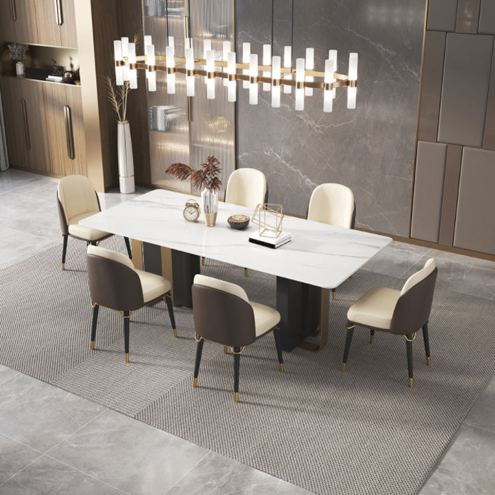 Glam Style Sintered Stone Dining Set Rectangle 1/4/5/6 Pieces Dining Set Clearhalo 'Dining Room Sets' 'Dining Tables & Seating' 'dining_room_set' 'furn' 'furn_dining_room_set' 'Furniture' 'Kitchen & Dining Furniture' 5796185