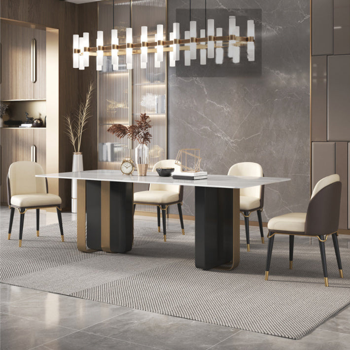Glam Style Sintered Stone Dining Set Rectangle 1/4/5/6 Pieces Dining Set Clearhalo 'Dining Room Sets' 'Dining Tables & Seating' 'dining_room_set' 'furn' 'furn_dining_room_set' 'Furniture' 'Kitchen & Dining Furniture' 5796186