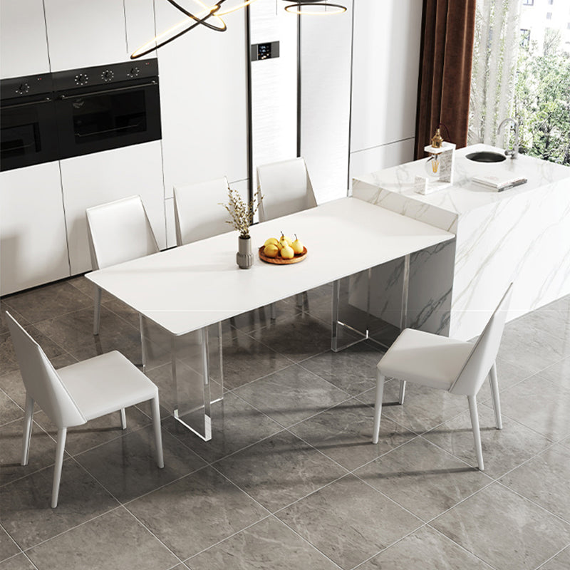 Modern Style Sintered Stone Dining Table Set White 1/4/6/7/8 Pieces Dining Set 6 Pieces: Table, 5 Chairs Clearhalo 'Dining Room Sets' 'Dining Tables & Seating' 'dining_room_set' 'furn' 'furn_dining_room_set' 'Furniture' 'Kitchen & Dining Furniture' 5796251