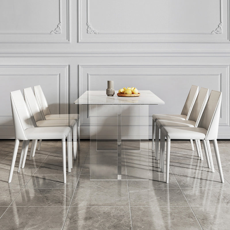 Modern Style Sintered Stone Dining Table Set White 1/4/6/7/8 Pieces Dining Set 7 Pieces: Table, 6 Chairs Clearhalo 'Dining Room Sets' 'Dining Tables & Seating' 'dining_room_set' 'furn' 'furn_dining_room_set' 'Furniture' 'Kitchen & Dining Furniture' 5796255