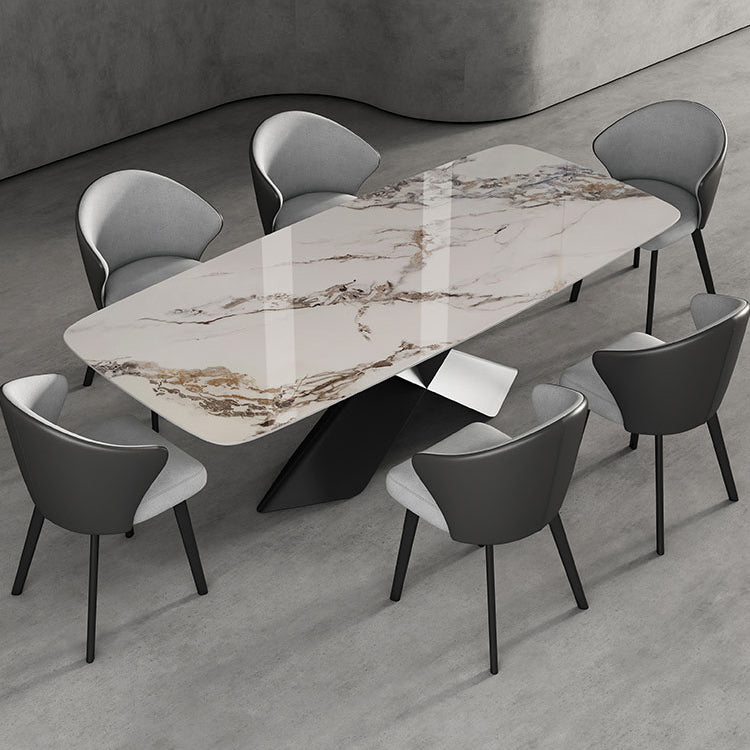 Modern Style Sintered Stone Dining Table Set White 1/4/5/7 Pieces Dining Set for Home Use 7 Pieces: Table, 6 Chairs Clearhalo 'Dining Room Sets' 'Dining Tables & Seating' 'dining_room_set' 'furn' 'furn_dining_room_set' 'Furniture' 'Kitchen & Dining Furniture' 5796269
