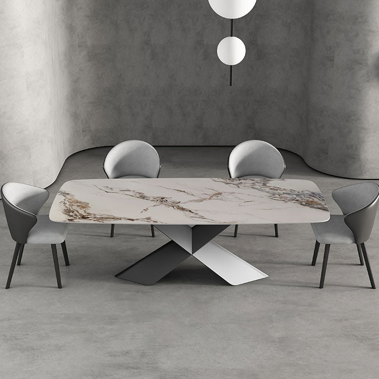 Modern Style Sintered Stone Dining Table Set White 1/4/5/7 Pieces Dining Set for Home Use Clearhalo 'Dining Room Sets' 'Dining Tables & Seating' 'dining_room_set' 'furn' 'furn_dining_room_set' 'Furniture' 'Kitchen & Dining Furniture' 5796277