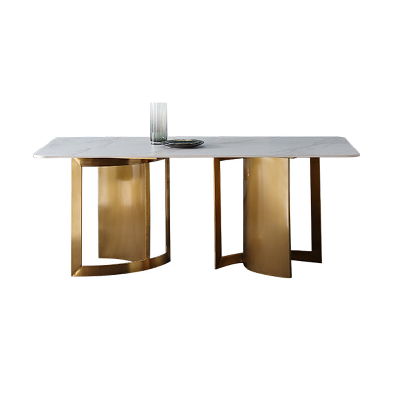 Glam White and Gold Dinette Set 1/4/5/7 Pieces Double Pedestal Dining Table Set Clearhalo 'Dining Room Sets' 'Dining Tables & Seating' 'dining_room_set' 'furn' 'furn_dining_room_set' 'Furniture' 'Kitchen & Dining Furniture' 5796338