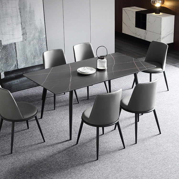 Juego de comedor interior moderno rectangular de piedra negra de 1/4/5/7 piezas