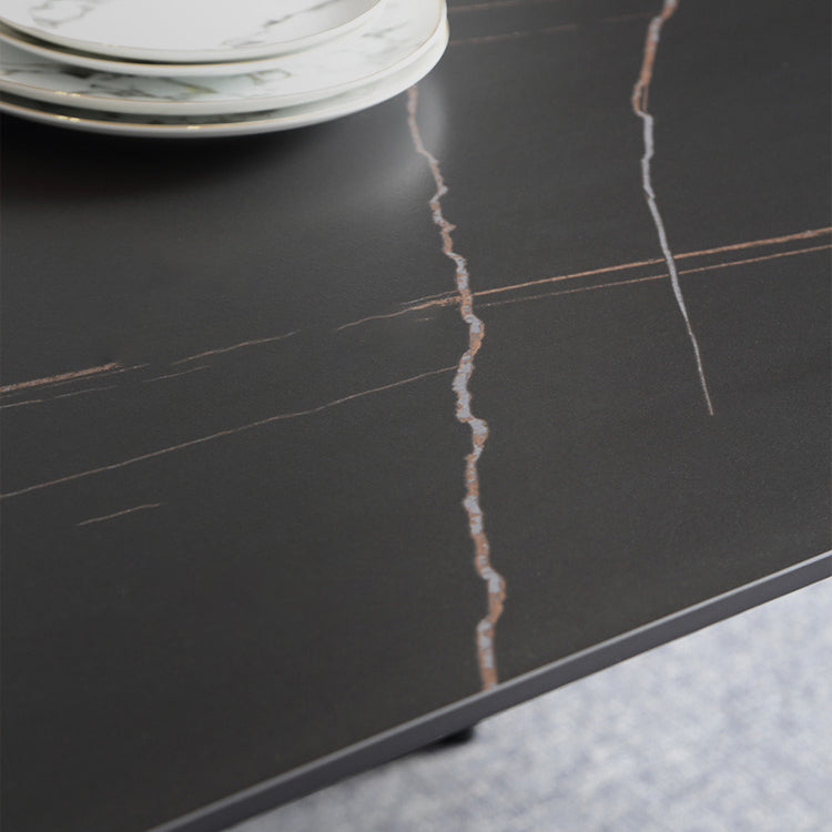 Juego de comedor interior moderno rectangular de piedra negra de 1/4/5/7 piezas