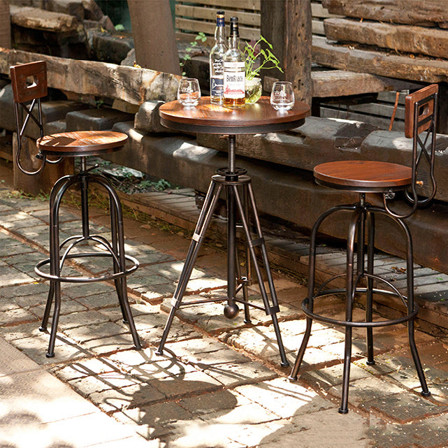 Industrial 1/2/3 Pieces Solid Wood Bar Table Set Adjustable Counter Set for Home Use 3 Pieces: Table, 2 Brown Stools Clearhalo 'Bar Furniture' 'furn' 'furn_home_bar_bar_sets' 'Furniture' 'Home Bars & Bar Sets' 'home_bar_bar_sets' 'Kitchen & Dining Furniture' 5796677
