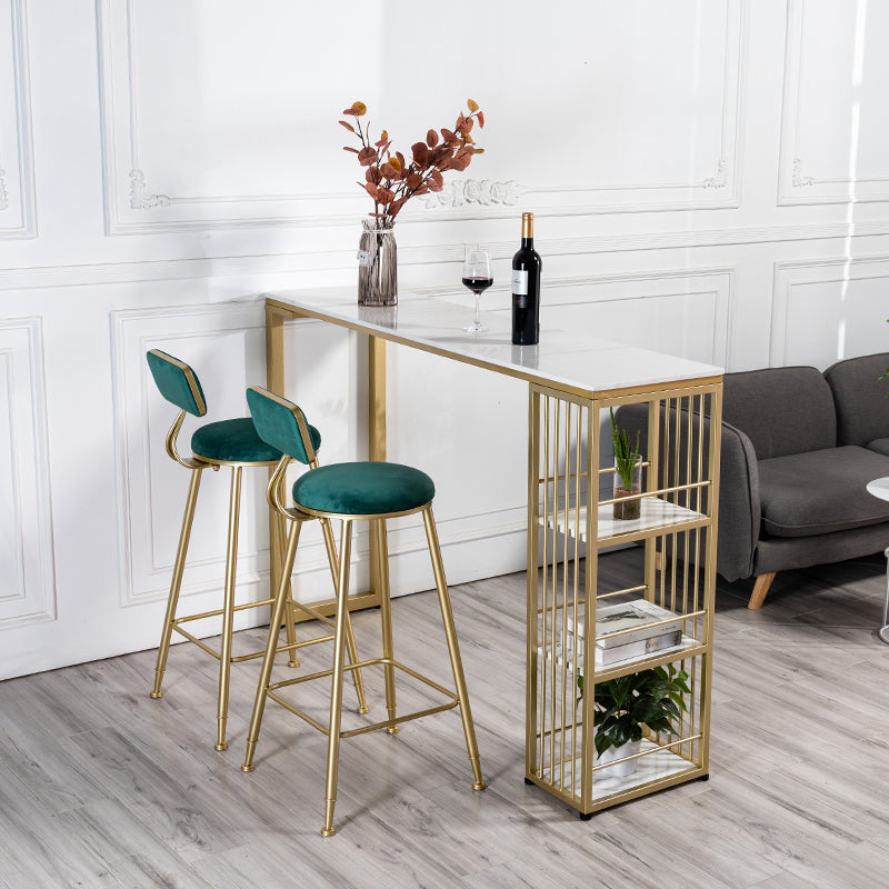 Modern 1/3 Pieces Bar Table Set Rectangle Stone Counter Table with High Stools for Cafe 3 Pieces: White Gold Table, 2 Green Stools Clearhalo 'Bar Furniture' 'furn' 'furn_home_bar_bar_sets' 'Furniture' 'Home Bars & Bar Sets' 'home_bar_bar_sets' 'Kitchen & Dining Furniture' 5796798