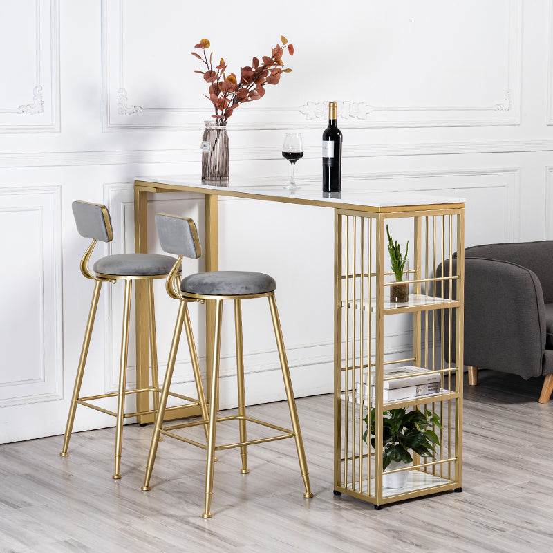Modern 1/3 Pieces Bar Table Set Rectangle Stone Counter Table with High Stools for Cafe 3 Pieces: White Gold Table, 2 Gray Stools Clearhalo 'Bar Furniture' 'furn' 'furn_home_bar_bar_sets' 'Furniture' 'Home Bars & Bar Sets' 'home_bar_bar_sets' 'Kitchen & Dining Furniture' 5796803