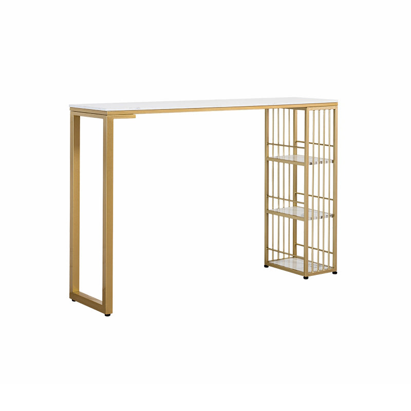 Modern 1/3 Pieces Bar Table Set Rectangle Stone Counter Table with High Stools for Cafe White-Gold 71"L x 16"W Clearhalo 'Bar Furniture' 'furn' 'furn_home_bar_bar_sets' 'Furniture' 'Home Bars & Bar Sets' 'home_bar_bar_sets' 'Kitchen & Dining Furniture' 5796807