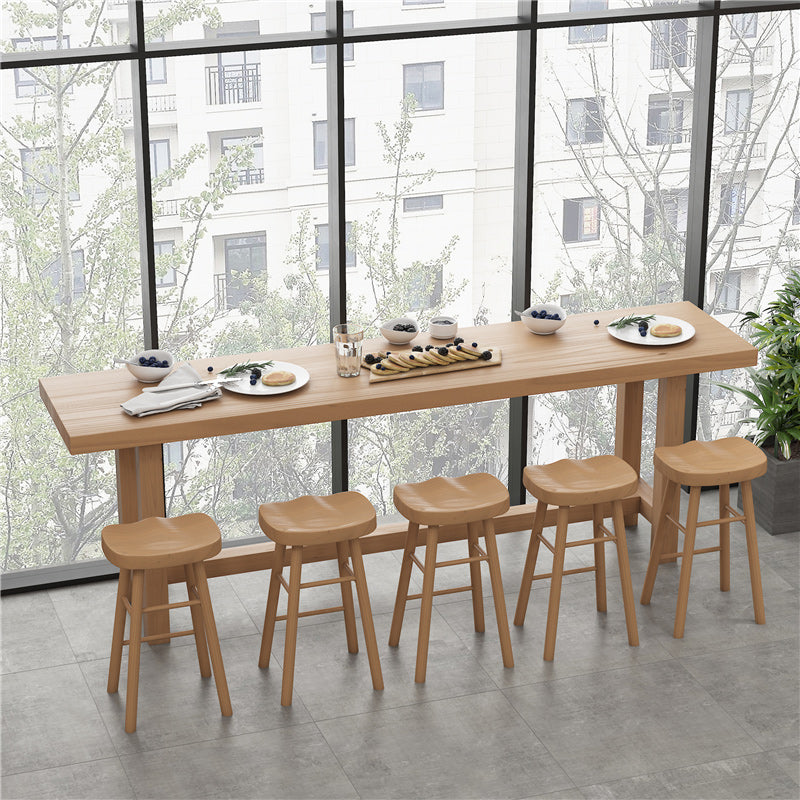 1/6/11 Pieces Modern Rectangle Pub Table Set Wooden Counter Table with Backless Stools 6 Pieces: Table, 5 Wood Stools Clearhalo 'Bar Furniture' 'furn' 'furn_home_bar_bar_sets' 'Furniture' 'Home Bars & Bar Sets' 'home_bar_bar_sets' 'Kitchen & Dining Furniture' 5797024