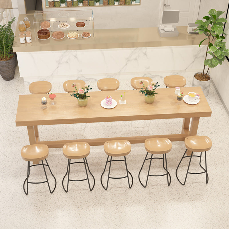 1/6/11 Pieces Modern Rectangle Pub Table Set Wooden Counter Table with Backless Stools 11 Pieces: Table, 10 Black Stools Clearhalo 'Bar Furniture' 'furn' 'furn_home_bar_bar_sets' 'Furniture' 'Home Bars & Bar Sets' 'home_bar_bar_sets' 'Kitchen & Dining Furniture' 5797027