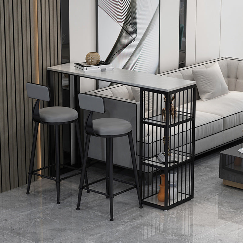 Modern 1/3 Pieces Bar Table Set Rectangle Stone Counter Table with Stools for Living Room 3 Pieces: Table, 2 Gray Stools Clearhalo 'Bar Furniture' 'furn' 'furn_home_bar_bar_sets' 'Furniture' 'Home Bars & Bar Sets' 'home_bar_bar_sets' 'Kitchen & Dining Furniture' 5797248