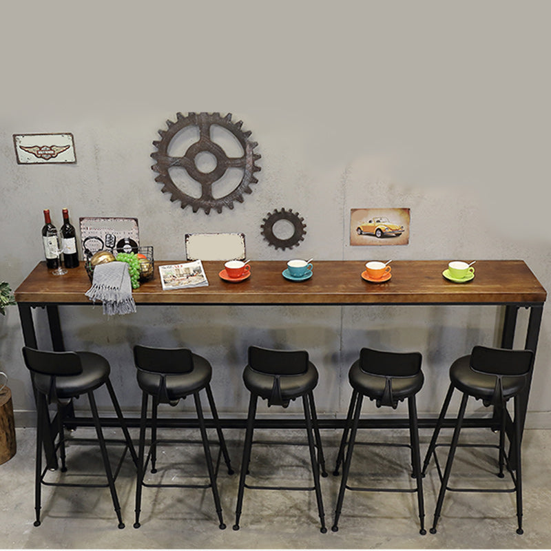 1/6/11 Pieces Industrial Rectangular Pub Table Set Solid Wood Counter Table Set 6 Pieces: Table, 5 Black Stools Clearhalo 'Bar Furniture' 'furn' 'furn_home_bar_bar_sets' 'Furniture' 'Home Bars & Bar Sets' 'home_bar_bar_sets' 'Kitchen & Dining Furniture' 5797457