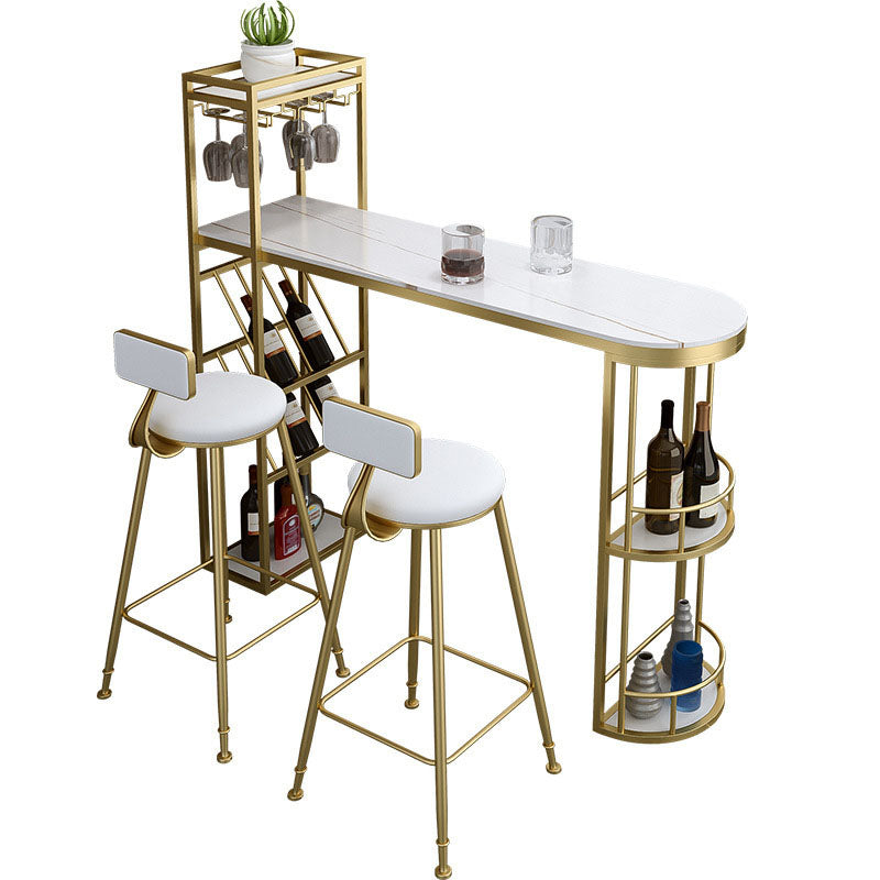 Ensemble de table de bar contemporain 1/2/3 pièces Table de bar rectangulaire en pierre avec tabourets hauts en métal