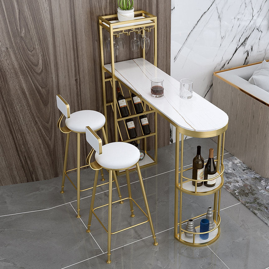 Ensemble de table de bar contemporain 1/2/3 pièces Table de bar rectangulaire en pierre avec tabourets hauts en métal