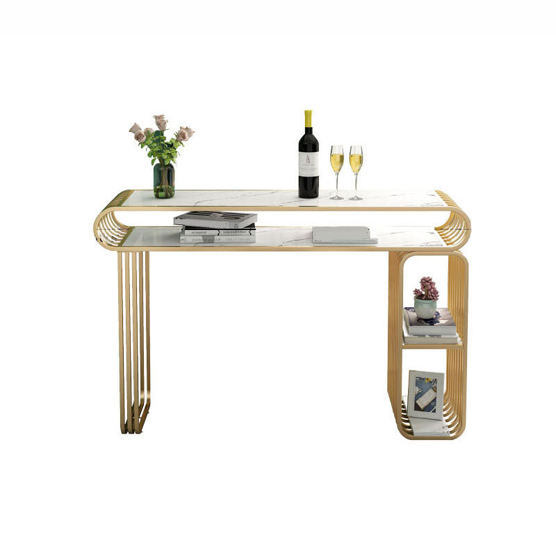 Luxurious Rectangular Pub Table Set 1/3 Pieces Stone Top Counter Table with High Stools White 55"L x 16"W Clearhalo 'Bar Furniture' 'furn' 'furn_home_bar_bar_sets' 'Furniture' 'Home Bars & Bar Sets' 'home_bar_bar_sets' 'Kitchen & Dining Furniture' 5797560