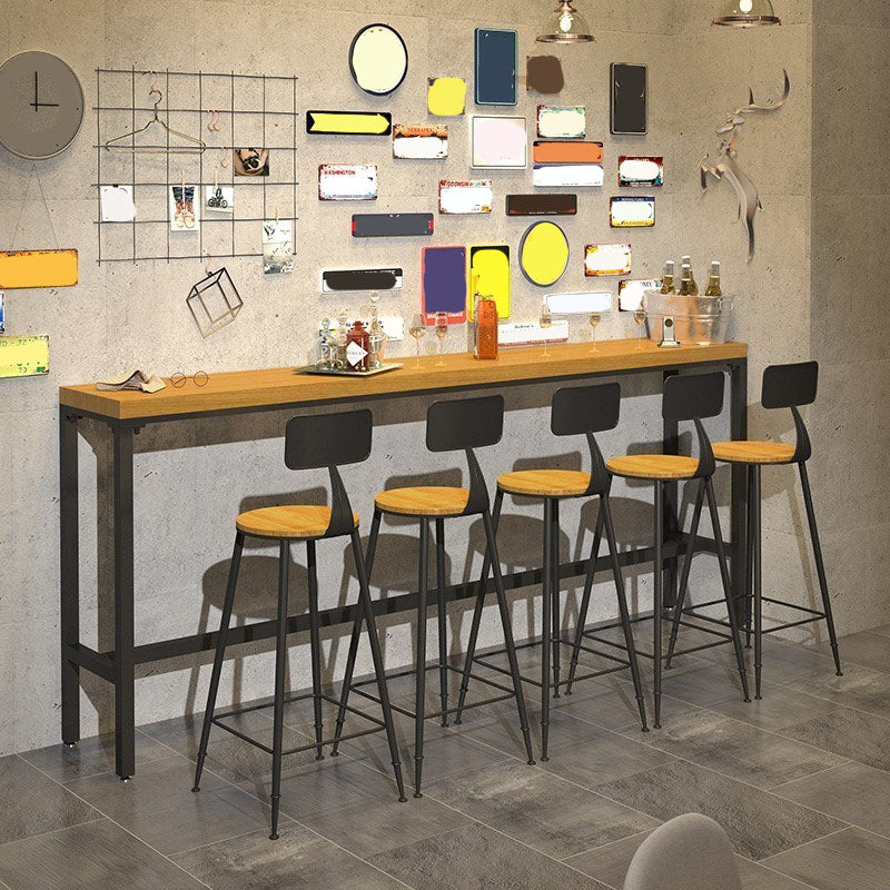 Industrial Style 1/6/11 Pieces Bar Table Set Rectangle Pine Wood Counter Table for Cafe 6 Pieces: Table, 5 Wood Stools Clearhalo 'Bar Furniture' 'furn' 'furn_home_bar_bar_sets' 'Furniture' 'Home Bars & Bar Sets' 'home_bar_bar_sets' 'Kitchen & Dining Furniture' 5797641